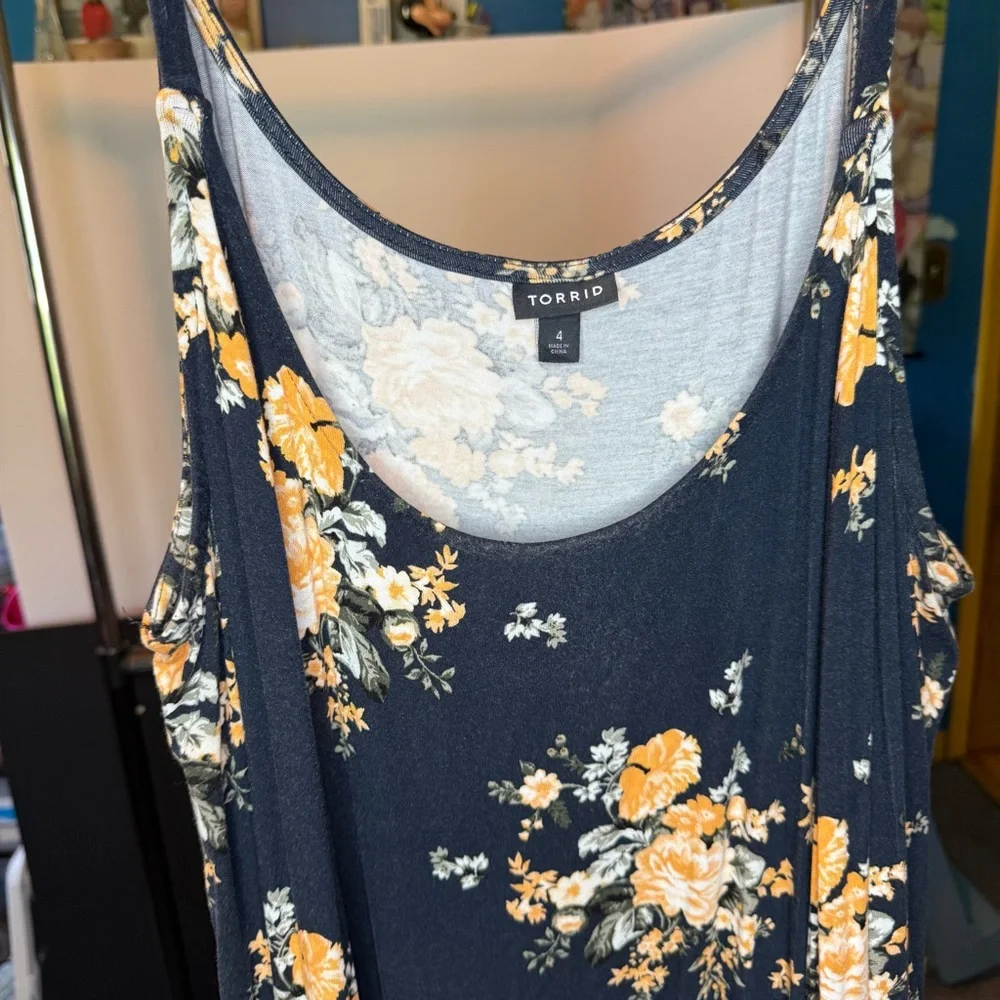 Torrid Jersey Handkerchief Navy Floral Dress Size: 4 - Picture 3 of 7